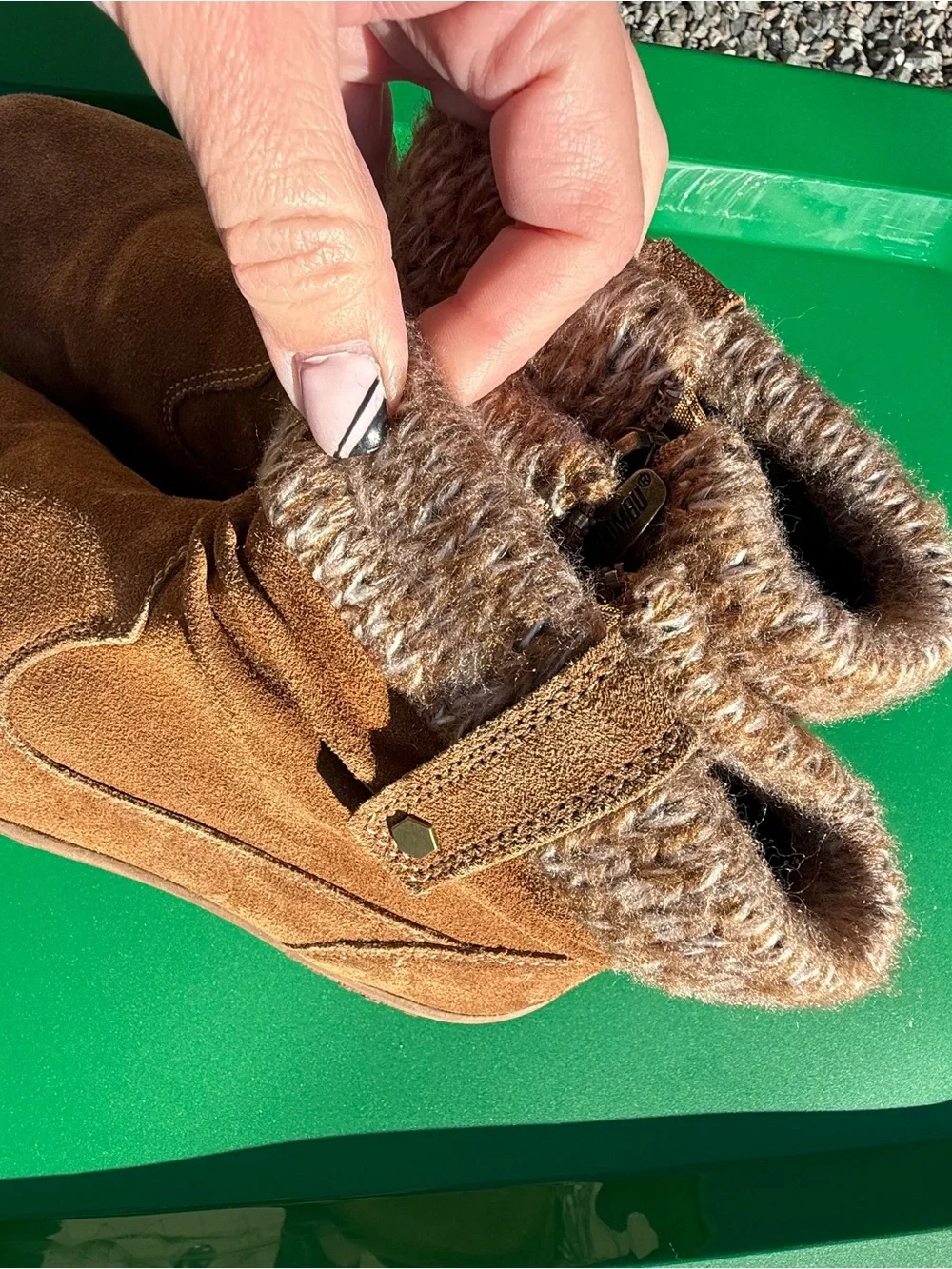 Khombu Tan Suede Women’s Sz 8 Booties with Faux-Fur Cuff Winter Boots